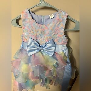 Easter Dress Pastel Rainbow Ruffle Dress with Bow Size 110